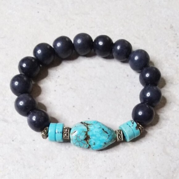 Turquoise Magnesite & Chunky Beads! Rustic SouthWestern Vibes Beaded Bracelet #1 - Picture 1 of 7